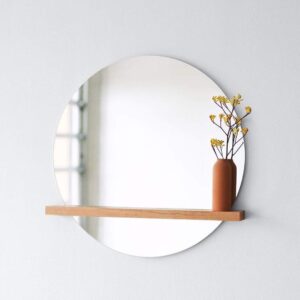 Modern Design Mirror With Wooden Shelf