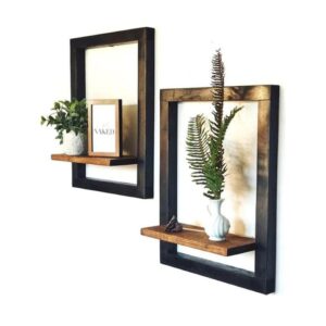 Wooden Framed Modern Floating Shelf, Pack of 2