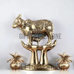 Brass Superfine Kamadhenu Cow with Calf Idol.