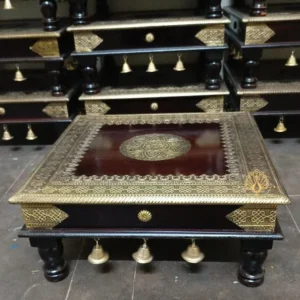 Square Shape Brass Fitted Chowki / Bajot with Bell