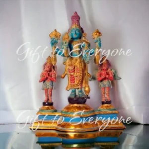 Colorful Standing Lord Vishnu Brass Statue with Garuda and Hanuman